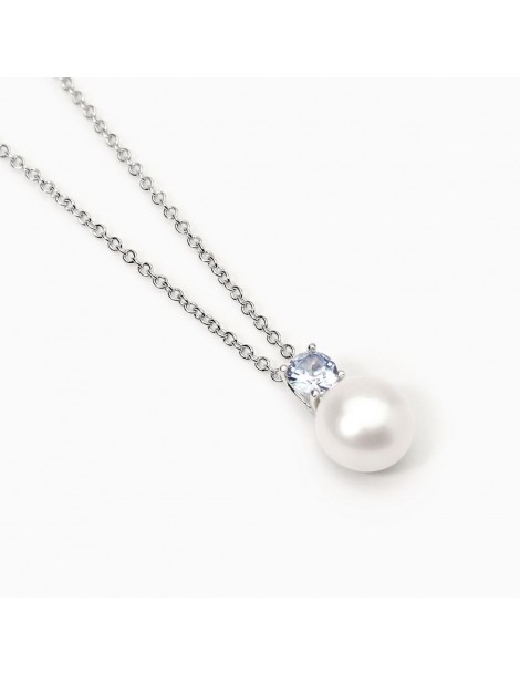 Mabina gioielli | Invito A Nozze | Collana in argento 925‰ con acquamarina sintetica e perla coltivata | 553695