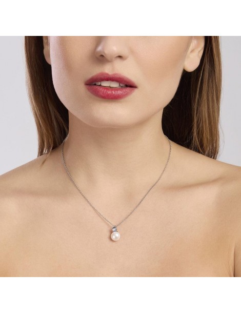 Mabina gioielli | Invito A Nozze | Collana in argento 925‰ con acquamarina sintetica e perla coltivata | 553695