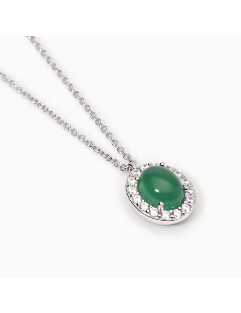 Mabina gioielli | Ginevra | Collana in argento 925‰ con agata verde e zirconi bianchi | 553700