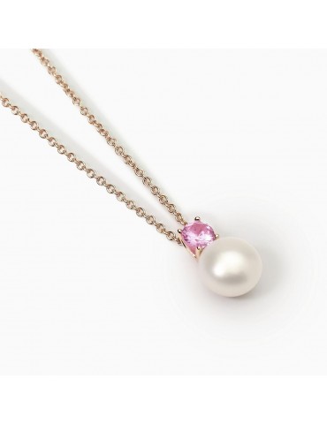 Mabina gioielli | Invito A Nozze | Collana in argento 925‰ rosato con tormalina sintetica e perla coltivata | 553696