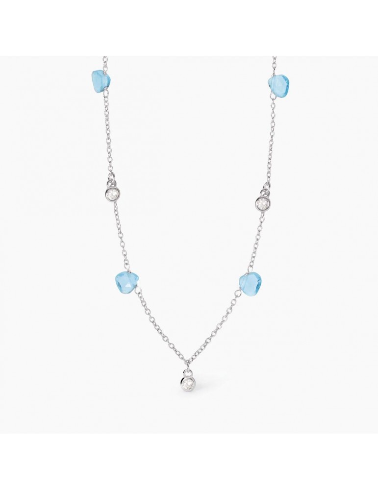 Mabina gioielli | Beauty Code | Collana in argento 925‰ con glass azzurro e zirconi bianchi | 553710