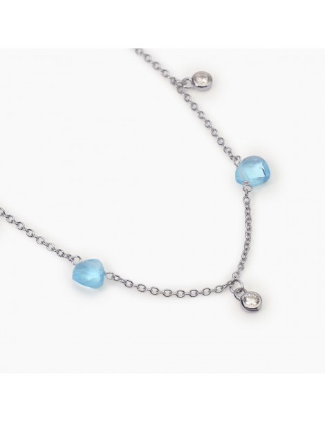 Mabina gioielli | Beauty Code | Collana in argento 925‰ con glass azzurro e zirconi bianchi | 553710