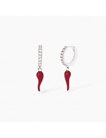 Mabina Gioielli | Over The Luck | Orecchini in argento 925‰ con cornetto e zirconi bianchi | 563783