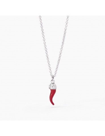 Mabina Gioielli | Over The Luck | Collana in argento 925‰ con cornetto e zirconi bianchi | 553711