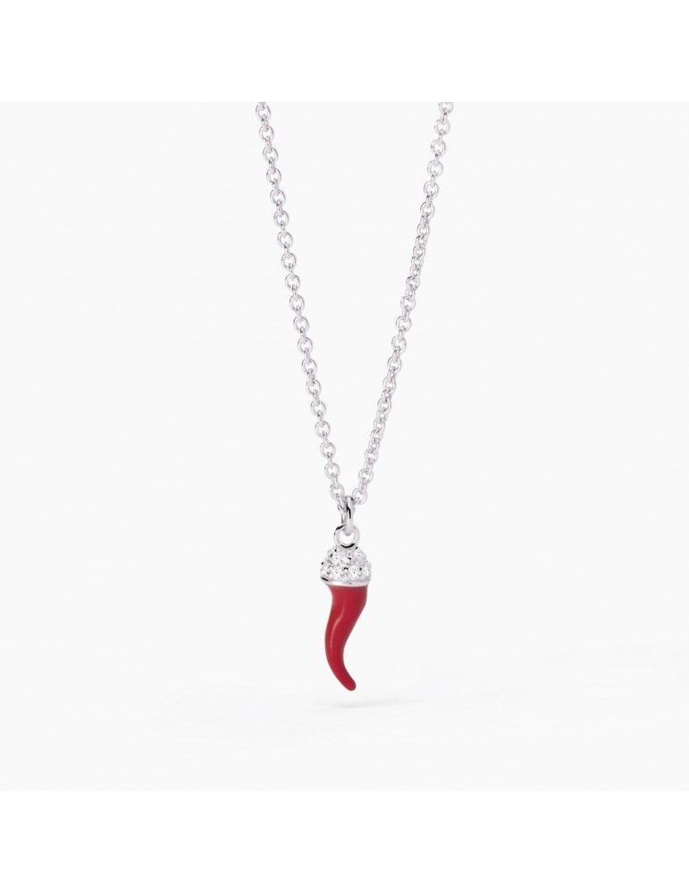 Mabina Gioielli | Over The Luck | Collana in argento 925‰ con cornetto e zirconi bianchi | 553711