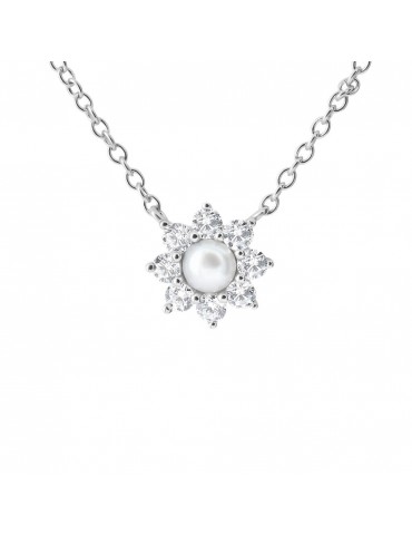 Stroili | Silver Pearls | Collana in argento 925‰ con fiore perla sintetica e zirconi bianchi | 1691444