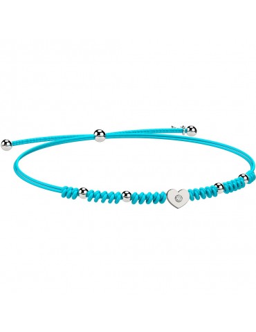 Nanan | Nanàn Bijou | Bracciale con cordino azzurro e cuore con zircone bianco | NAN0429