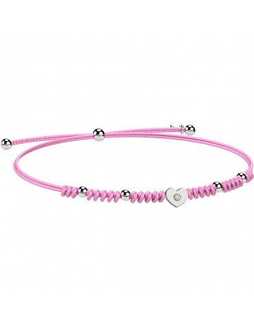 Nanan | Nanàn Bijou | Bracciale con cordino rosa e cuore con zircone bianco | NAN0430