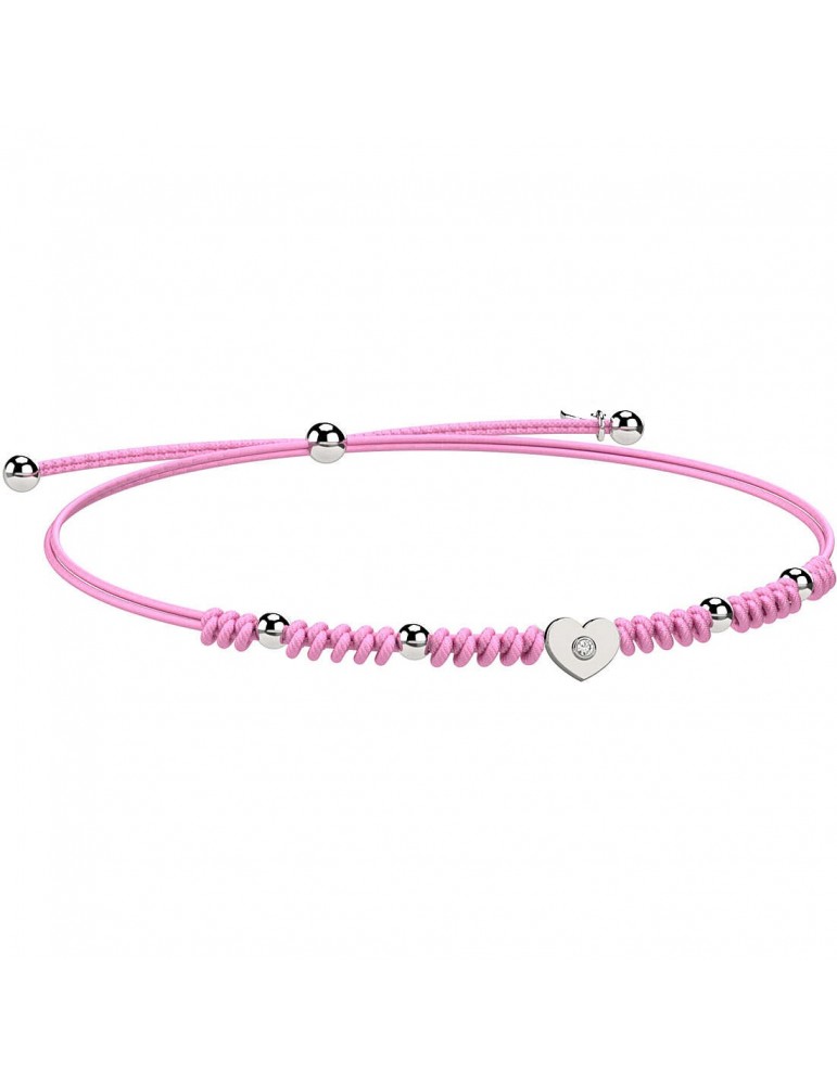 Nanan | Nanàn Bijou | Bracciale con cordino rosa e cuore con zircone bianco | NAN0430