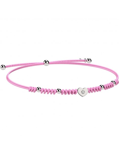 Nanan | Nanàn Bijou | Bracciale con cordino rosa e cuore con zircone bianco | NAN0430