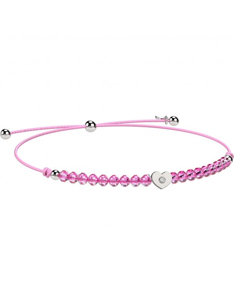 Nanan | Nanàn Bijou | Bracciale con cordino e cristalli rosa e cuore con zircone bianco | NAN0419