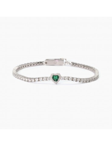 Mabina gioielli | Love Affair | Bracciale tennis in argento 925‰ con zirconi bianchi e smeraldo sintetico | 533837