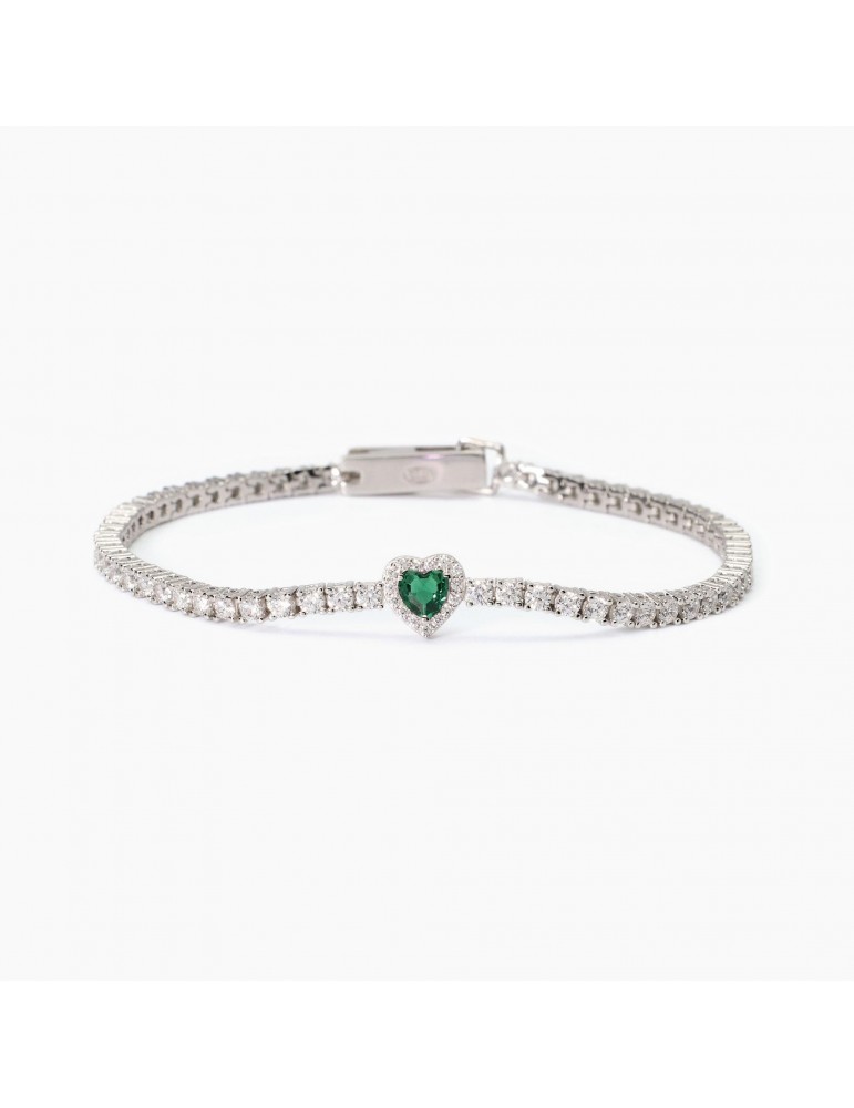 Mabina gioielli | Love Affair | Bracciale tennis in argento 925‰ con zirconi bianchi e smeraldo sintetico | 533837