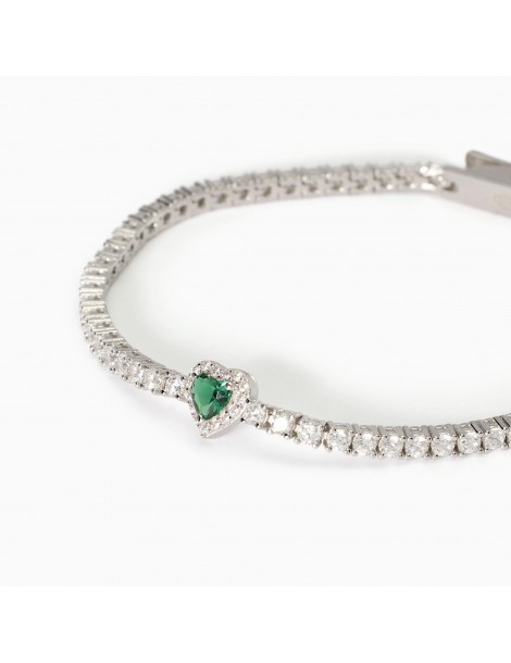 Mabina gioielli | Love Affair | Bracciale tennis in argento 925‰ con zirconi bianchi e smeraldo sintetico | 533837