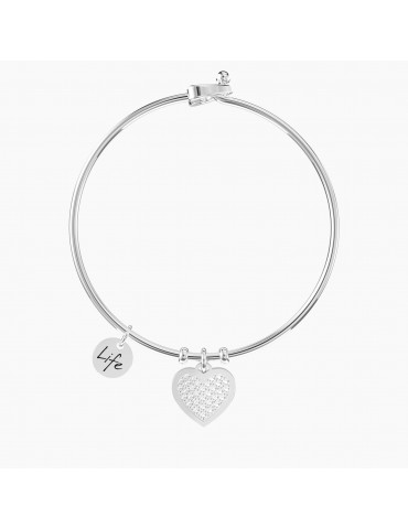 Kidult | Cuore | Famiglia | Bracciale in acciaio rigido con ciondolo e cristali bianchi | 732288