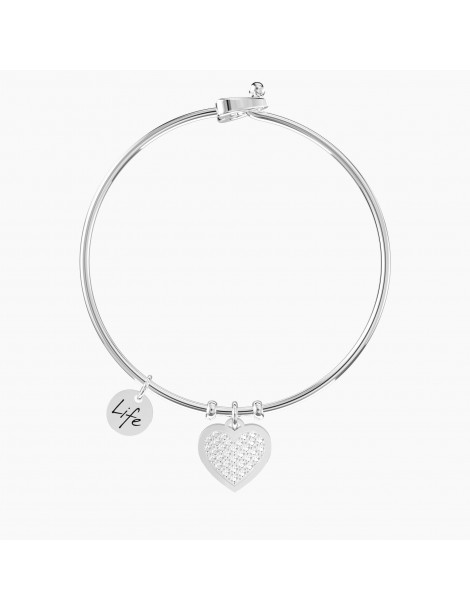 Kidult | Cuore | Famiglia | Bracciale in acciaio rigido con ciondolo e cristali bianchi | 732288