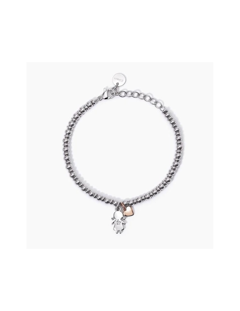 2Jewels | Bracciale in acciaio PVD rosato con bimba e cuore  | 232404