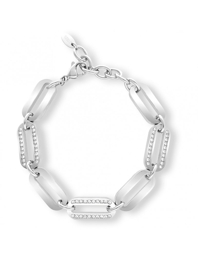 2Jewels | Bracciale in acciaio con maglie ovali e cristalli bianchi  | 232230