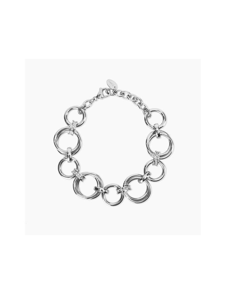 2Jewels | Bracciale in acciaio con maglie tonde e cristalli bianchi  | 232239