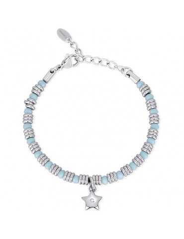 2Jewels | Bracciale in acciaio con glass azzurro cristalli bianchi e stella | 232043