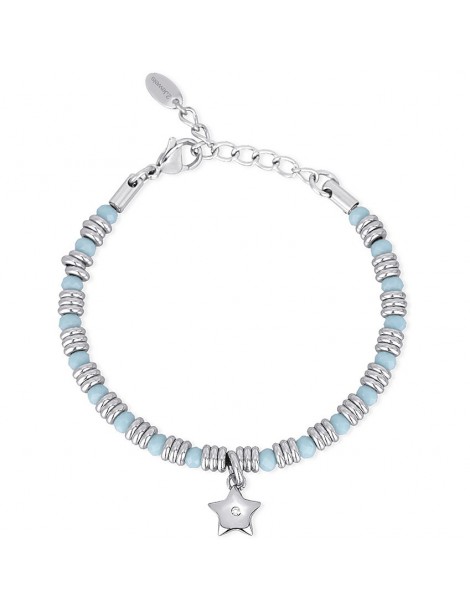 2Jewels | Bracciale in acciaio con glass azzurro cristalli bianchi e stella | 232043