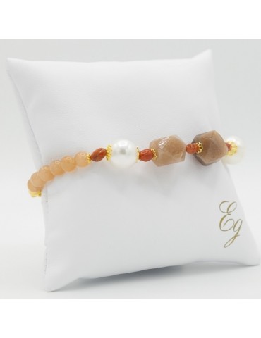 Egle Gioielli | Bracciale in argento 925‰ dorato con perle agata e corallo | C 114 BR