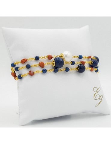 Egle Gioielli | Bracciale in argento 925‰ dorato con quarzo blu corallo e perle coltivate | C 112 BR