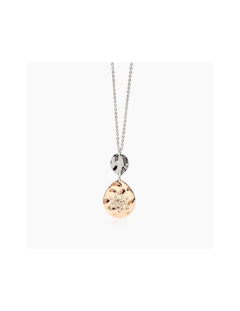 2Jewels | Collana in acciaio PVD rosato con elementi tamburati e cristalli bianchi | 251942