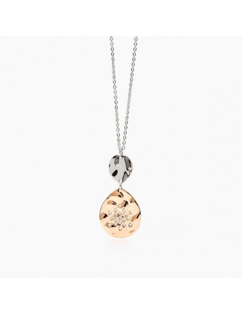 2Jewels | Collana in acciaio PVD rosato con elementi tamburati e cristalli bianchi | 251942