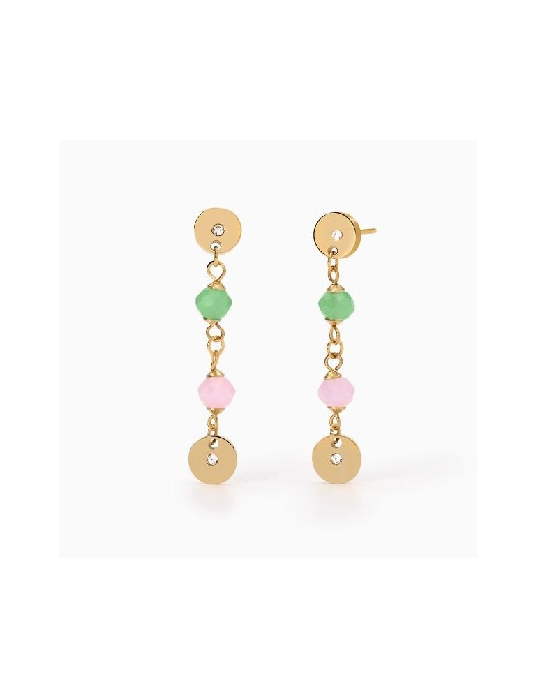 2Jewels | Orecchini in acciaio PVD dorato con glass multicolor | 261473