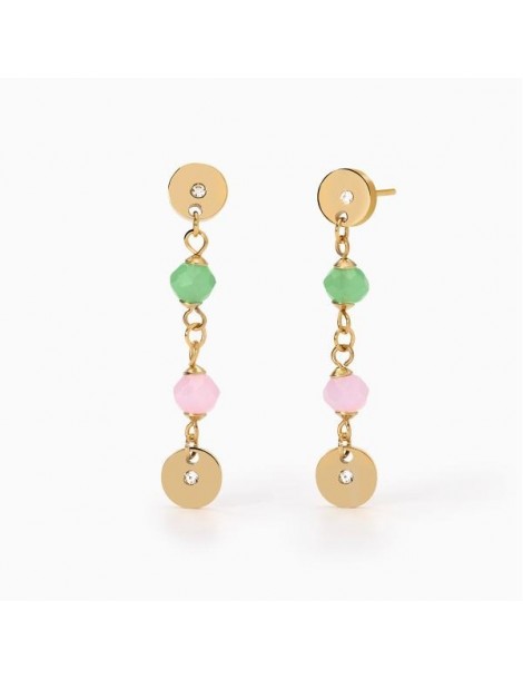 2Jewels | Orecchini in acciaio PVD dorato con glass multicolor | 261473