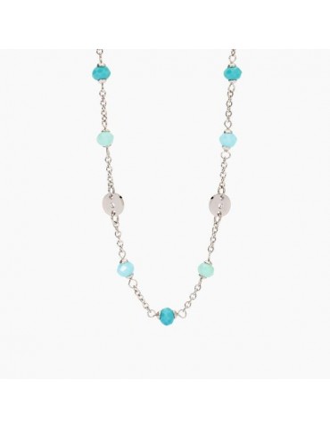 2Jewels | Collana in acciaio con glass azzurro e cristalli bianchi | 251944