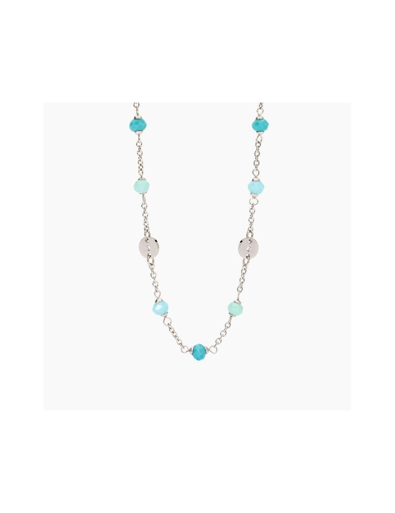 2Jewels | Collana in acciaio con glass azzurro e cristalli bianchi | 251944