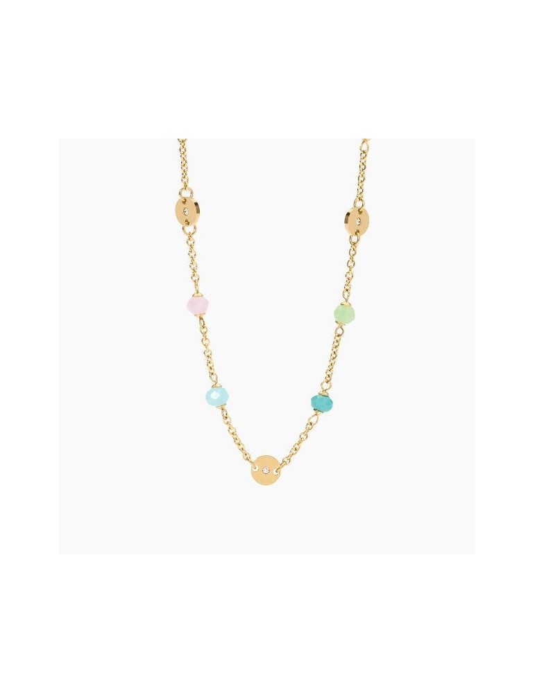 2Jewels | Collana in acciaio PVD dorato con glass multicolor e cristalli bianchi | 251943