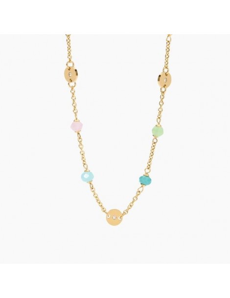 2Jewels | Collana in acciaio PVD dorato con glass multicolor e cristalli bianchi | 251943