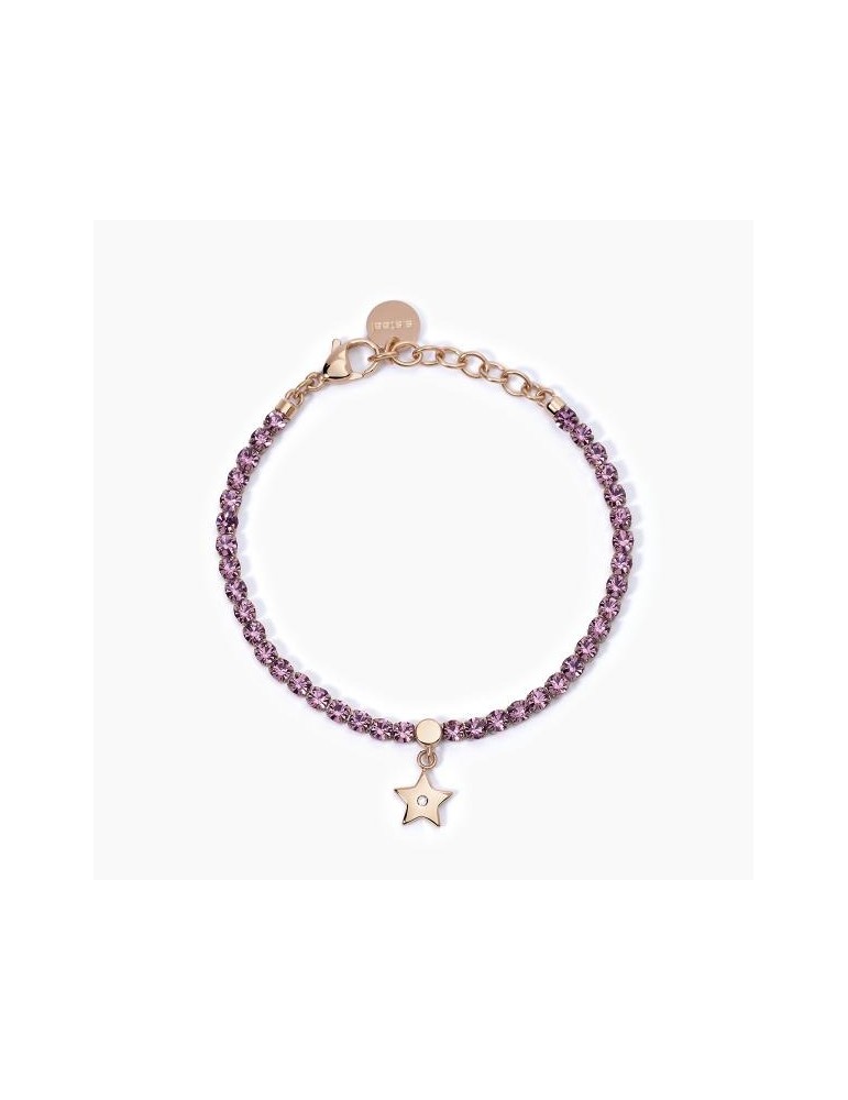 2Jewels | Bracciale tennis in acciaio PVD rosato con zirconi rosa e stella con cristallo bianco | 232395