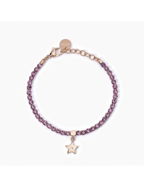 2Jewels | Bracciale tennis in acciaio PVD rosato con zirconi rosa e stella con cristallo bianco | 232395