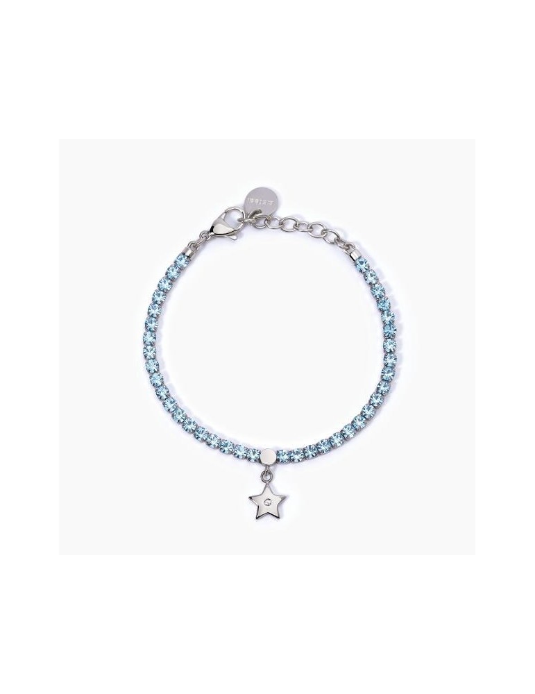 2Jewels | Bracciale tennis in acciaio con zirconi azzurri e stella con cristallo bianco | 232394