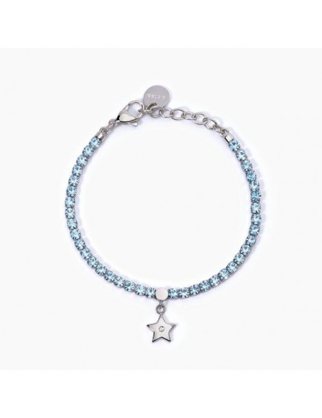 2Jewels | Bracciale tennis in acciaio con zirconi azzurri e stella con cristallo bianco | 232394