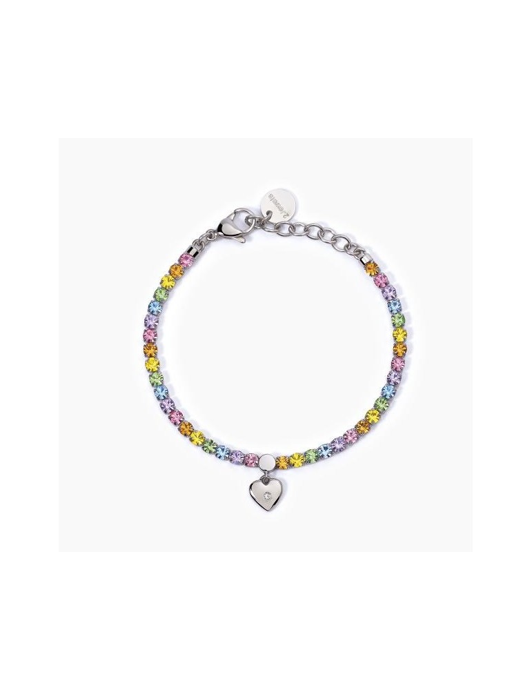 2Jewels | Bracciale tennis in acciaio con zirconi multicolor e cuore con cristallo bianco | 232392