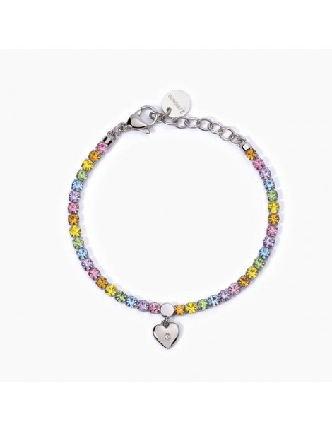 2Jewels | Bracciale tennis in acciaio con zirconi multicolor e cuore con cristallo bianco | 232392