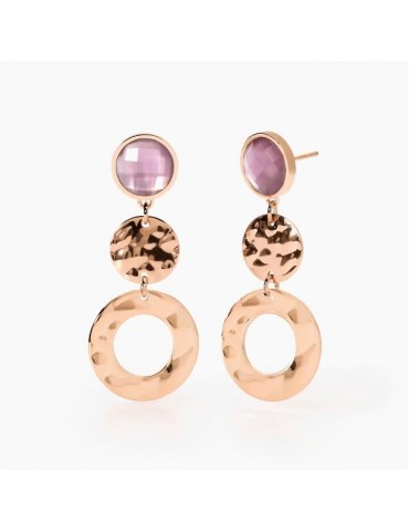 2Jewels | Orecchini in acciaio PVD rosato con glass viola | 261469