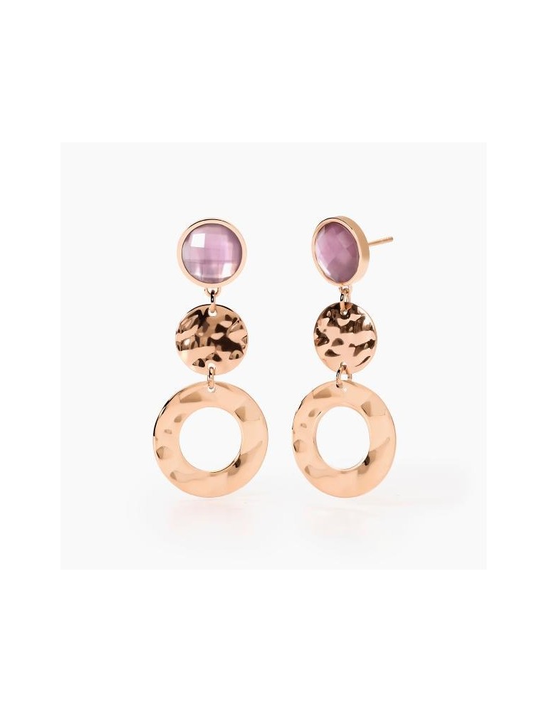 2Jewels | Orecchini in acciaio PVD rosato con glass viola | 261469