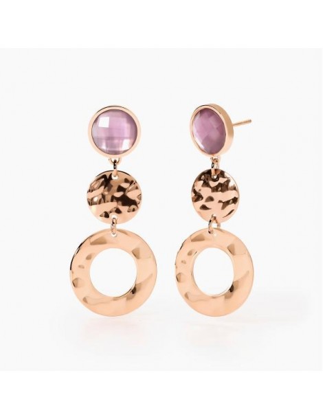 2Jewels | Orecchini in acciaio PVD rosato con glass viola | 261469