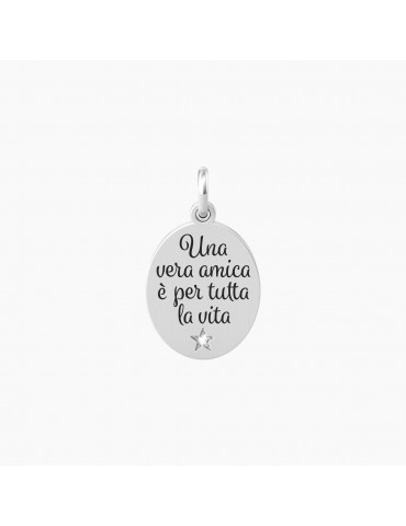 Kidult By You | Vera Amica | Charm in acciaio con frase e cristallo bianco | 741036