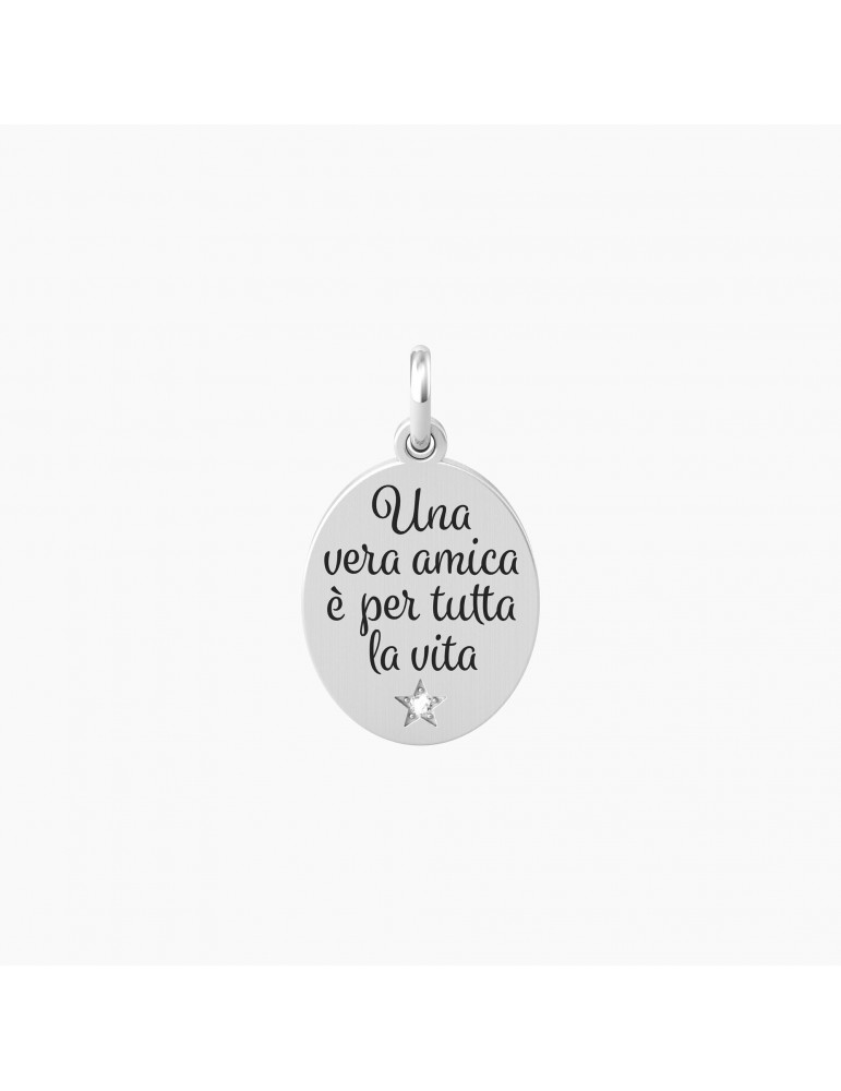 Kidult By You | Vera Amica | Charm in acciaio con frase e cristallo bianco | 741036