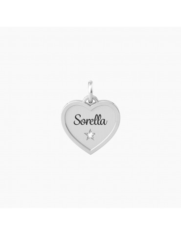 Kidult By You | Sorella | Sei Parte Di Me | Charm in acciaio con scritta e cristallo bianco | 741043