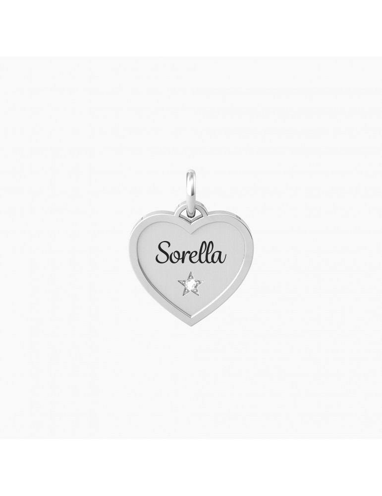 Kidult By You | Sorella | Sei Parte Di Me | Charm in acciaio con scritta e cristallo bianco | 741043