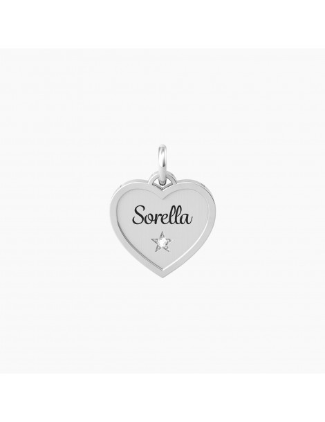 Kidult By You | Sorella | Sei Parte Di Me | Charm in acciaio con scritta e cristallo bianco | 741043