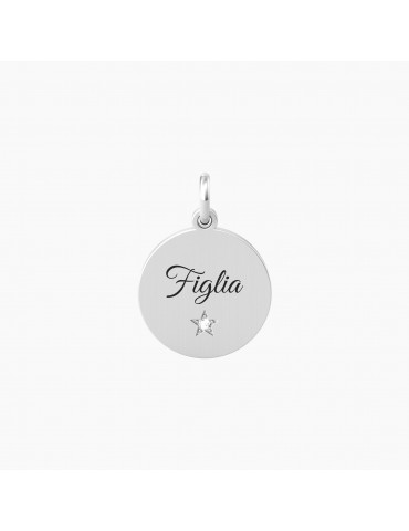 Kidult By You | Figlia | Amore | Charm in acciaio con frase e cristallo bianco | 741009